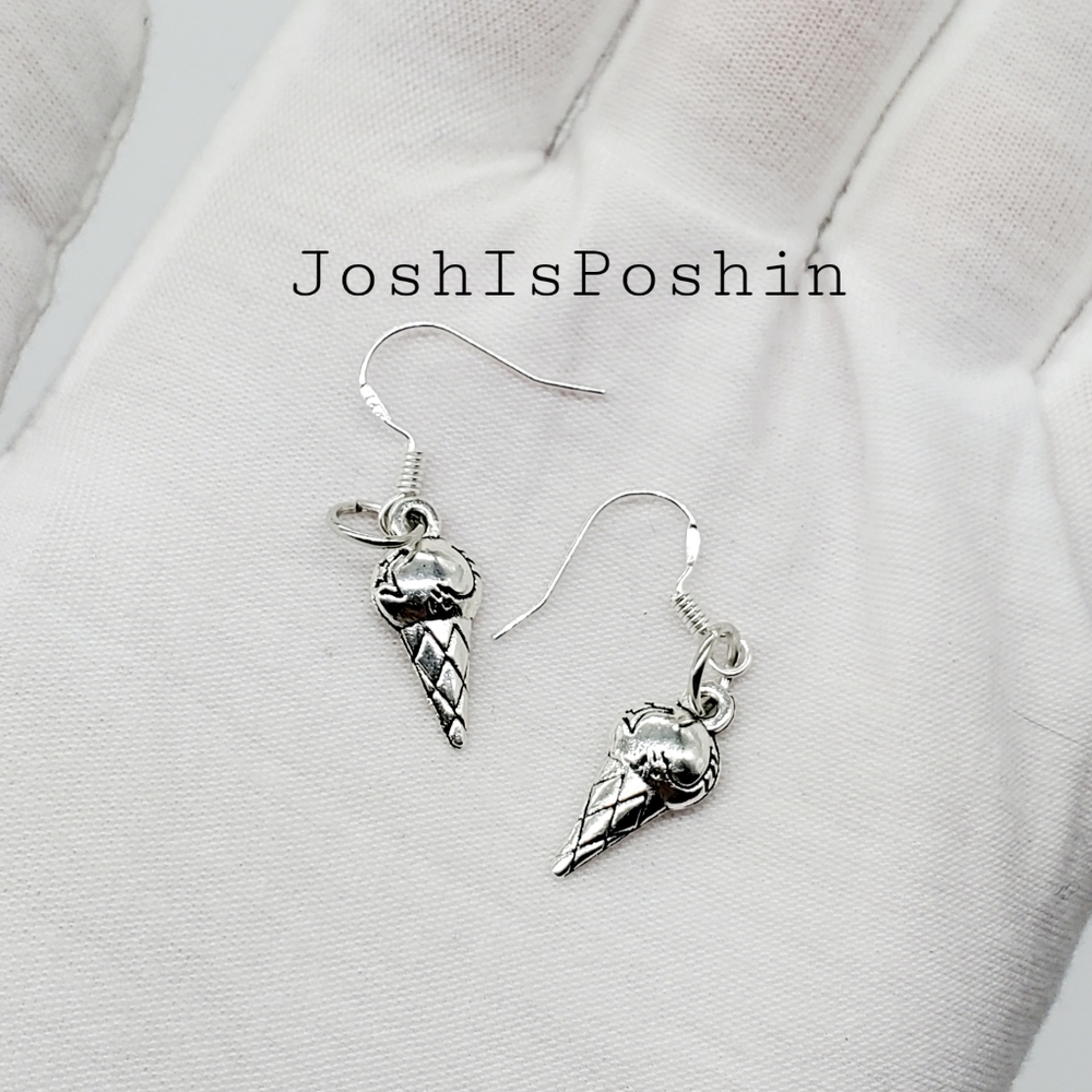 Silver 925 handmade ice cream cone earrings - Picture 2 of 7